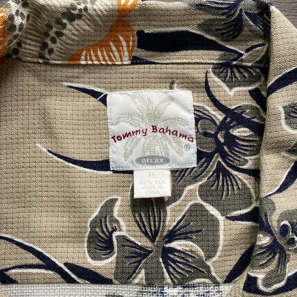 TOMMY BAHAMA Hawaiian Shirt Mens Sz XL 100% Silk Tan Sunflower Print - Picture 4 of 10